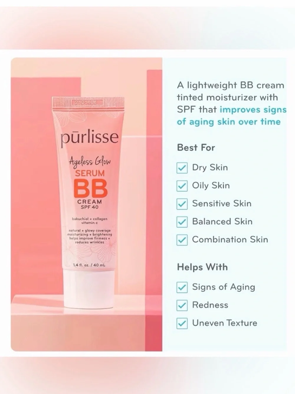 purlisse Ageless Glow Serum BB Cream SPF 40 — Light
